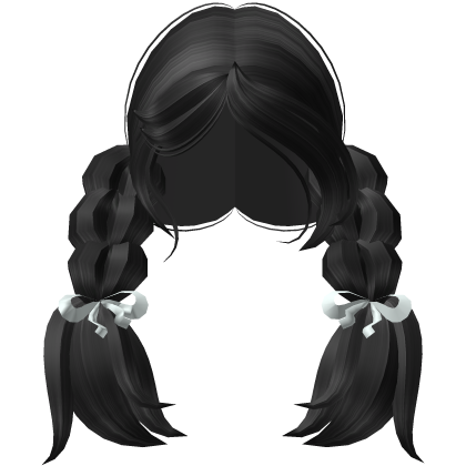 Black Braided Pigtails Hair w/ White Bows Roblox item