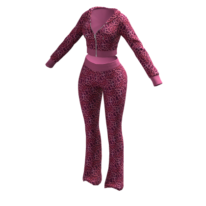 Tracksuit Leopard Pink Euina Outfit Pants Crop Top