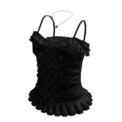 Floral Ruffle Cami Top (Black)