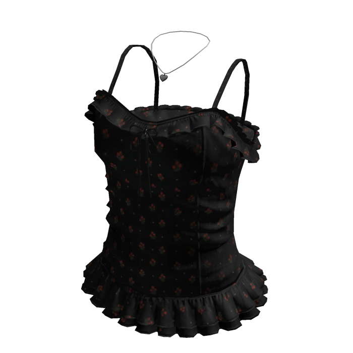 Floral Ruffle Cami Top (Black)