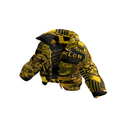 [Y2K] Yellow Black Cyber Graffiti Puffer Jacket