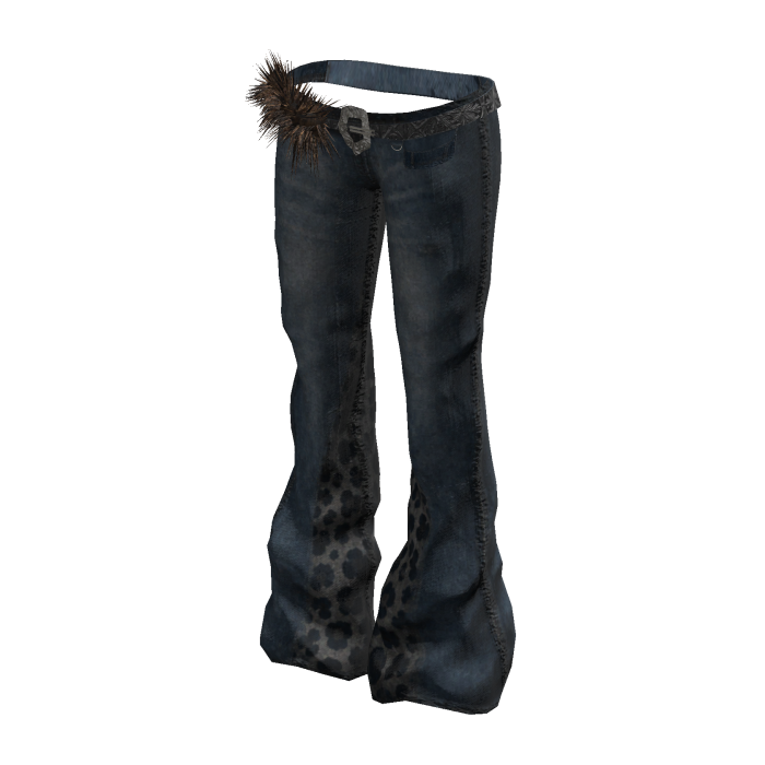 Y2K Flared Jeans w/ Fur Belt (Denim)