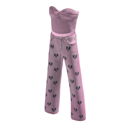 Y2K Cute Bow Pale Pink Washed Denim Jeans Outfit
