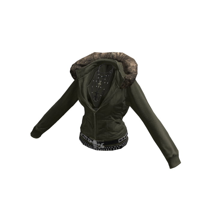Fur Lined Green Zipup Crop Hoodie