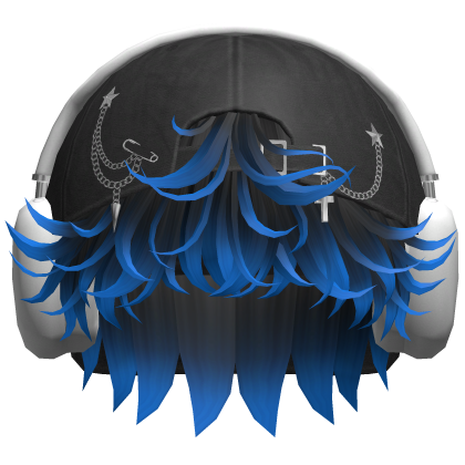 Blue Messy Hair w/ Pierced Cap & Headphones