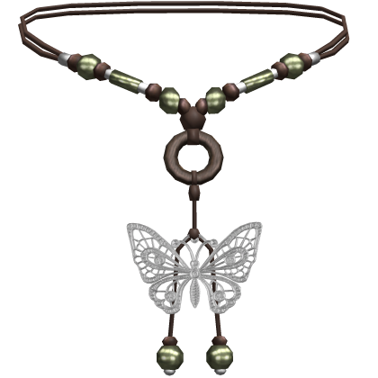 Boho Beaded Green Butterfly Silver Necklace