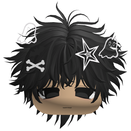 Black Messy Halloween Hair w/ Charms & Boy Face Roblox item