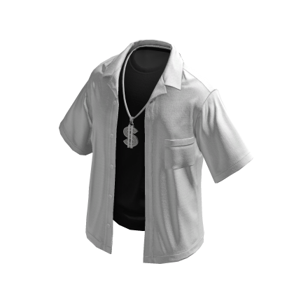 Unbuttoned White Black Shirt Silver Dollar Chain thumbnail