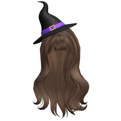 Brown Wavy Hair with Halloween Witch Hat