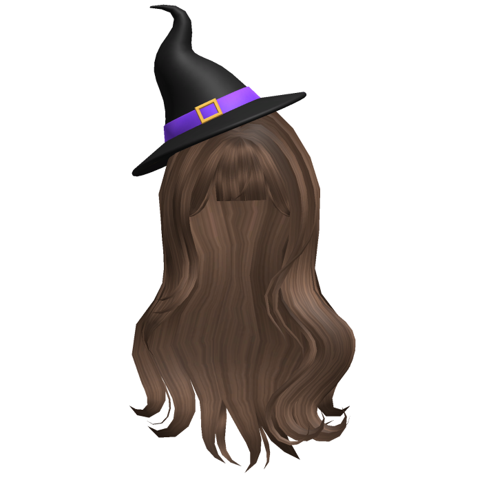 Brown Wavy Hair with Halloween Witch Hat