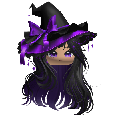Straight Hair w/Halloween Witch Hat (Black&Purple) Roblox item
