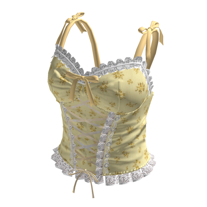 Coquette Floral Lace Up Dress (Yellow)
