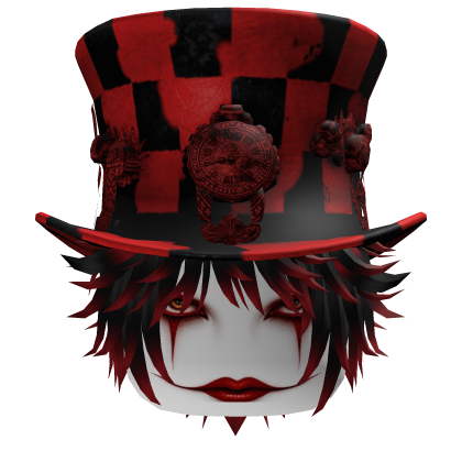 Jester Clown Emo Face W Hat & Hair Red Black ♥