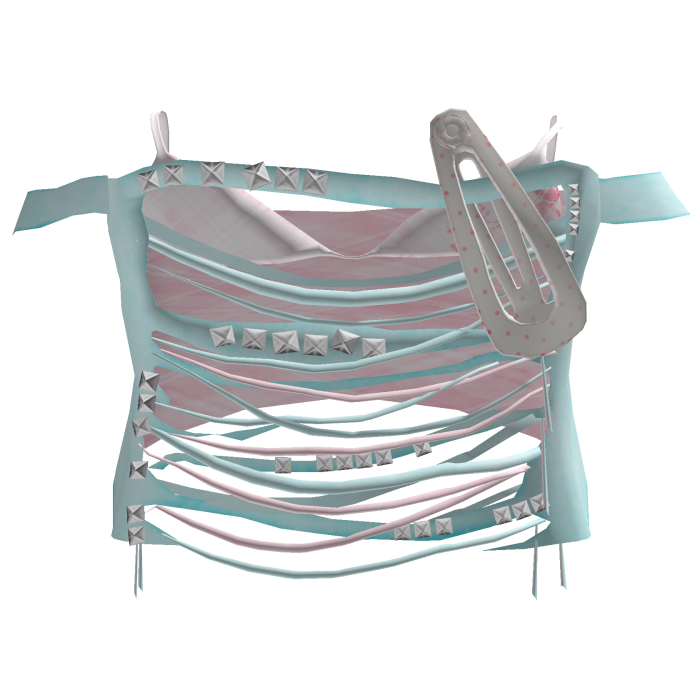 studded pastel teal and pink swag striped tee ⌗ ⋮
