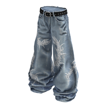 Light Blue Gothic Centipede Distressed Denim
