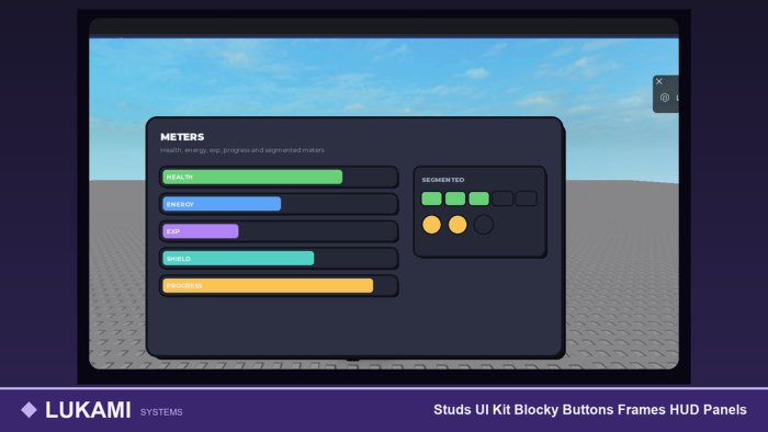 Studs UI Kit Blocky Buttons Frames HUD Panels preview 4
