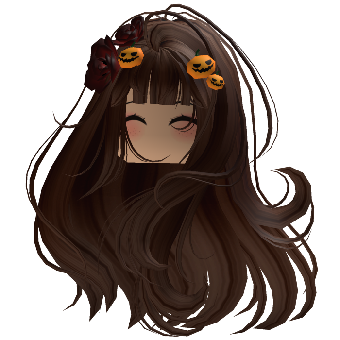 Brown Wavy Gothic Rose & Pumpkin Hair w/ Face