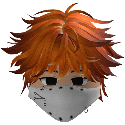 Cute emo boy, green hair, Y2K emo mask orange