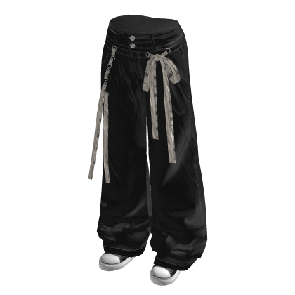 Baggy Pants with Long Waist Tie (Black)