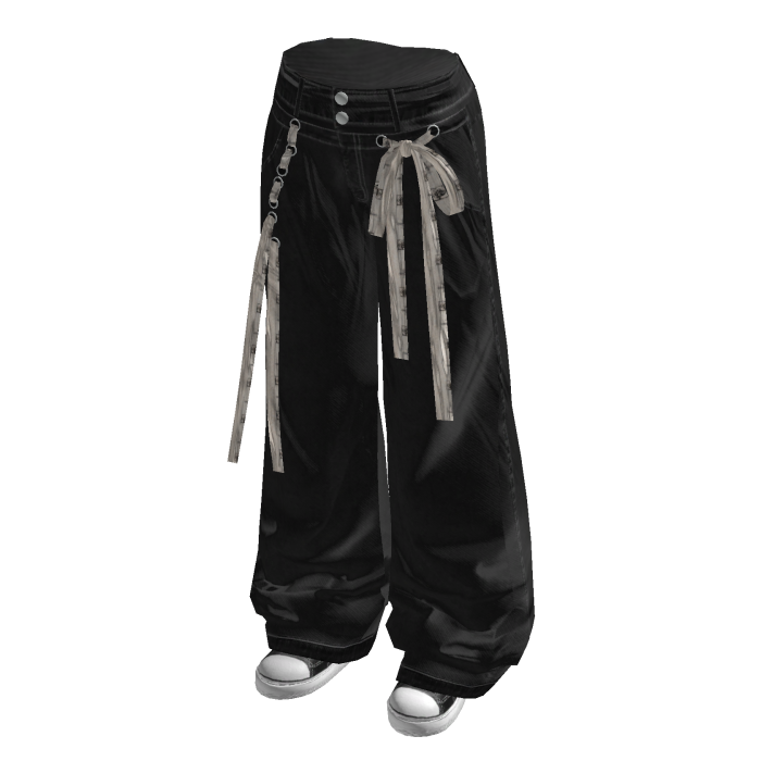 Baggy Pants with Long Waist Tie (Black)