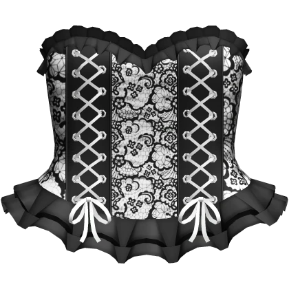 gothic lace up ruffled corset in black & white | Roblox Item