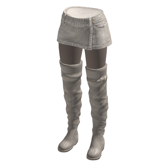 Mini Skirt with Tall Boots (Cream)