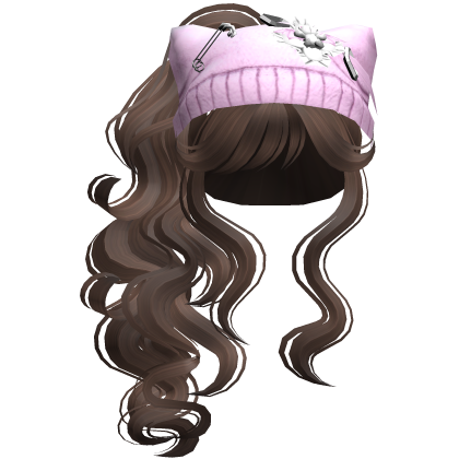 Pink Cat Beanie Y2K Curly Ponytail Hair Brown Roblox item