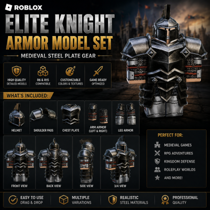 Roblox Elite Knight Armor Model Set Medieval Steel
