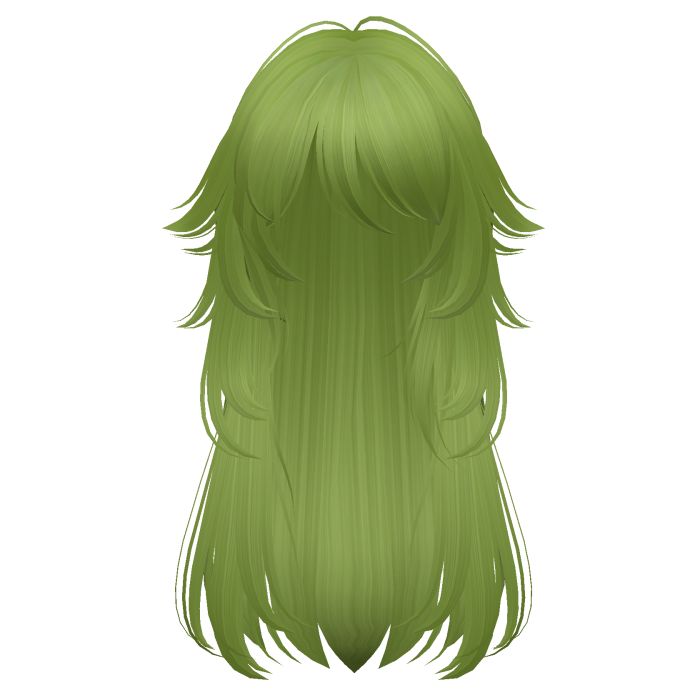 long fluffy anime hair with tufts (green)