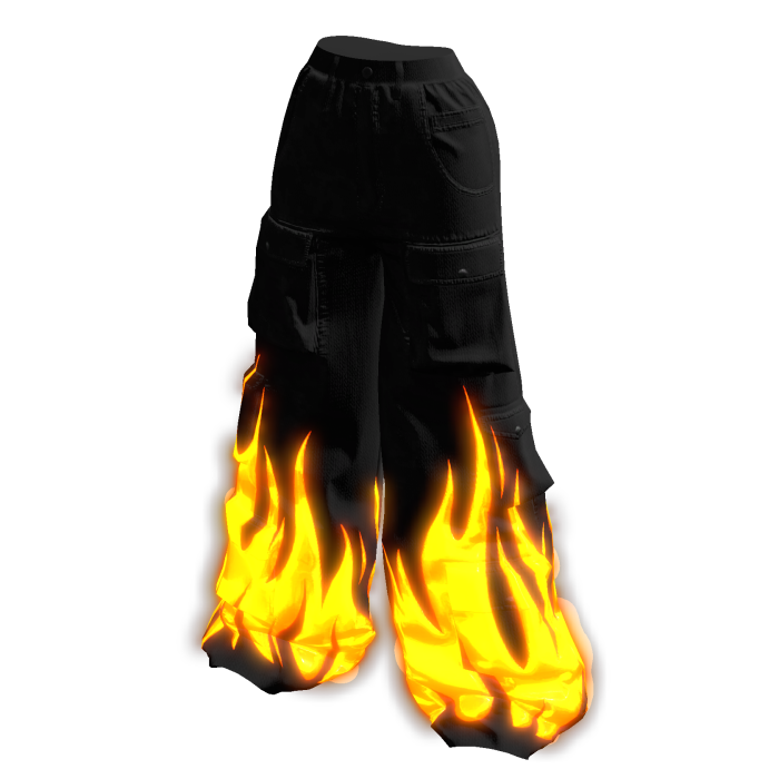 Glowing Emissive Flame Y2K Baggy Cargo Jeans Black