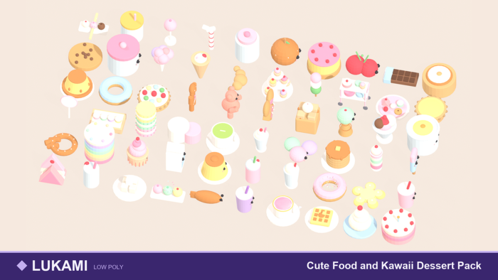 Low Poly Food and Dessert Pack x60 Cake Sweets preview 1