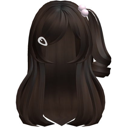 Long cute hime anime hair w/ pink clips (brown) Roblox item