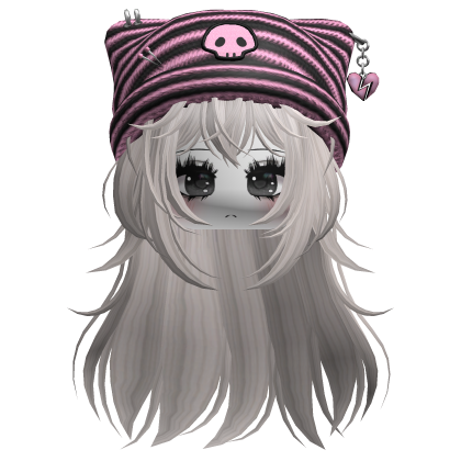 Emo Kawaii Skull Beanie W/ Wolfcut Silver V3