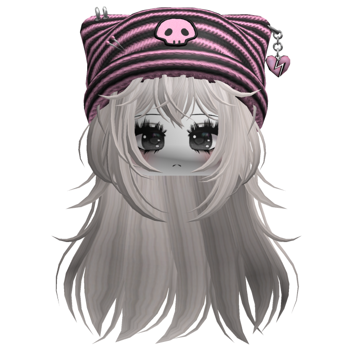 Emo Kawaii Skull Beanie W/ Wolfcut Silver V3