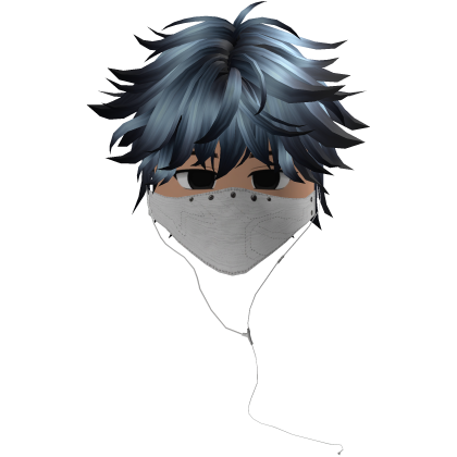 Cute Emo Boy Headphones Mask white Y2K ( blue )