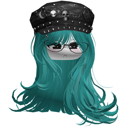 Emo Vamp Hair w/Skull Beret (Cyan) Roblox item