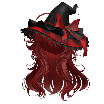 Anime Girl Hair w/Witch Hat (Red) Roblox item