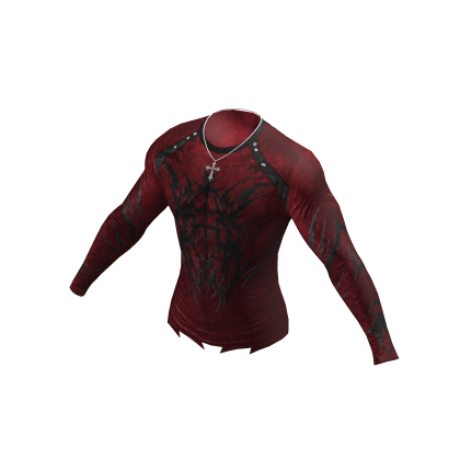 Cyber Goth Tribal Top w/ Cross Chain (Red)
