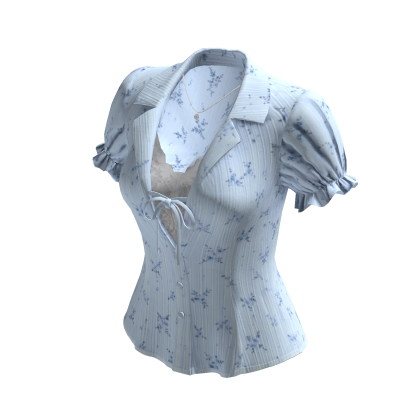 Puff Sleeve Collared Blouse (Light Blue)