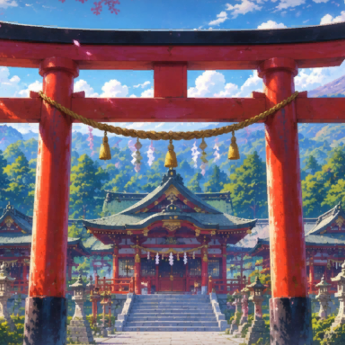 Anime Shrine Torii Sakura Japan Temple Background
