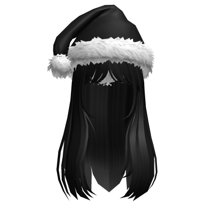Black Christmas Santa Hat Long Hair w/ Bangs Roblox item