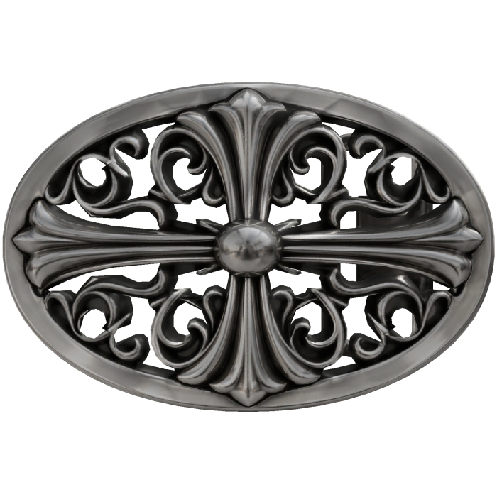 Silver Gothic Ornate Cross Belt Buckle