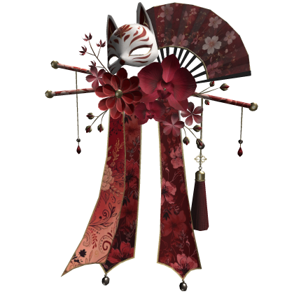 Red & Gold Floral Kitsune Japanese Kanzashi Roblox item