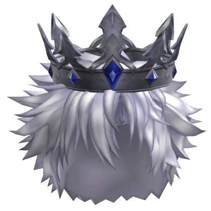 Messy White Hair w/ Silver Blue Gem King Crown 