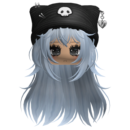 Emo Kawaii Skull Beanie W/ Wolfcut Sky Blue