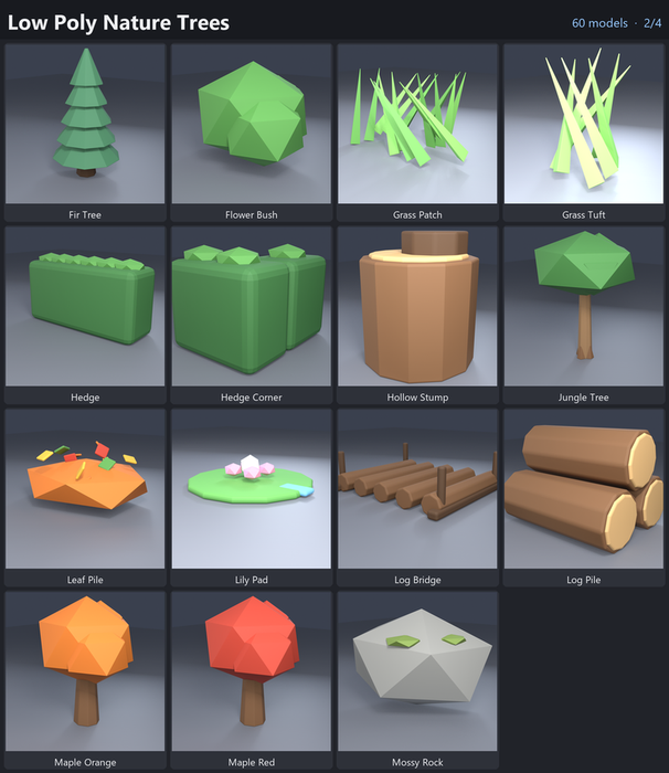Low Poly Nature Trees Rocks Bushes Forest x60 preview 2
