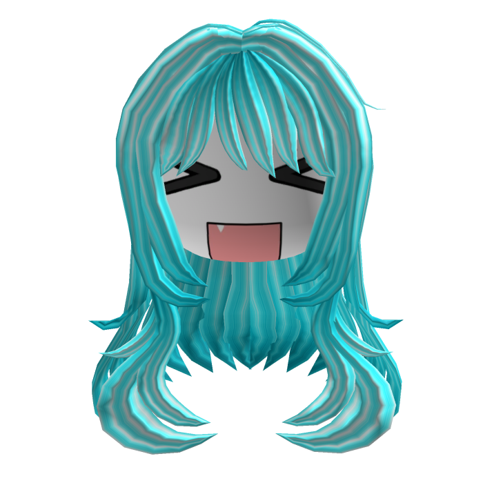 Ice-blue hair and a cute, kawaii-style face.