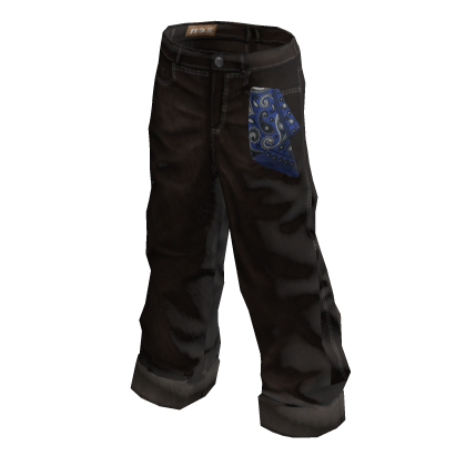 Dark Wash Baggy Denim w/ Blue Bandana Pocket