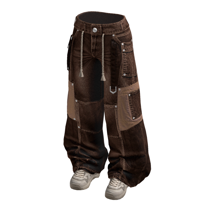 Baggy Cargo Pants with Contrast Pockets (Brown)