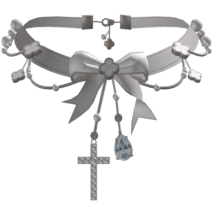 Coquette White Preppy Bow Necklace with Cross